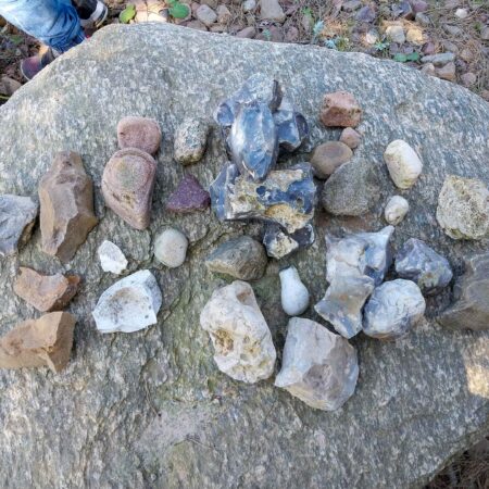 von Kindern gesammelte Steine